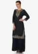Navy blue straight palazzo suit adorn in zardosi and sequin  only on Kalki