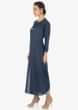 Navy blue A line kurti in cotton silk with pin tucks and fancy tassel only on Kalki
