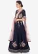 Navy blue anarkali suit in silk with pink resham and cut dana embroidery only on Kalki