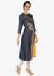 Navy blue cotton kurti featuring the thread work and bandhani print only on Kalki