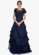 Navy blue satin silk and net gown with 3D flower only on Kalki