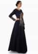Navy blue gown in silk with embroidered bodice and full sleeve only on Kalki