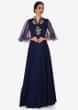 Navy blue gown in silk with zari and sequin embroidered butti only on Kalki
