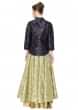 Navy Blue Light Olive Top and Lehenga Ensemble Featuring Brocade Work only on Kalki