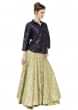 Navy Blue Light Olive Top and Lehenga Ensemble Featuring Brocade Work only on Kalki