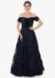 Navy blue net and velvet gown adorn in resham and sequin patch work only on Kalki
