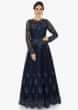 Navy Blue net gown crafted in beautiful moti and cut dana embroidery work only on Kalki