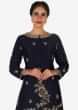 Navy blue palazzo suit in silk embellished in heavy zardosi embroidery work only on Kalki