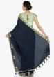 Navy Blue Saree Cotton With Pista Green Blouse Adorned In Zari And Thread Butti Work Online - Kalki Fashion