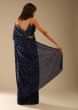 Navy Blue Saree Embellished In Sequins And A Cut Dana Embellished Velvet Blouse With Double Spaghetti Straps  