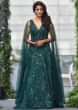Neha Pendse In Kalki Bottle Green Gown With Attached Net Dupatta And Floral Embroidery