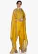Ochre Yellow suit in silk with french knot embroidered and fancy jacket in silk only on Kalki
