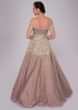 Off shoulder champagne beige gown with cut dana and salli 