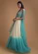 Off White And Aqua Blue Ombre Jacket Lehenga With Abla Embellished Crop Top 