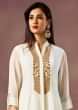 Off White Kurti With Front Short And Back Long In Resham Embroidered Placket Online - Kalki Fashion