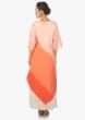 Off white, peach and orange shaded kurti with thread embroidered neckline only on Kalki