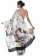 Off white saree in abstract human face print all over only on Kalki