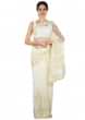 Off white saree in net with self color sequin and cut dana embroidery only on Kalki