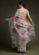 Off White Saree In Organza With Multi Colored Floral Print And Matching Embellished Blouse  