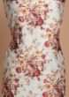Off White Unstitched Suit With Floral Print And Embellished Buttis  