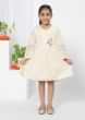 Kalki Girls Off White A Line Dress With Lace Detailing, Patchwork And Bell Sleeves By Mini Chic