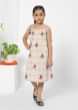 Kalki Girls Off White Dress In Cotton With Floral And Checks Design And Ribbons On The Shoulder By Mini Chic
