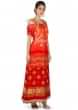 Orange and red bandhani printed dress with cold shoulder only on Kalki