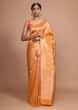 Orange art handloom Saree In Silk With Weaved Floral Buttis