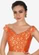 Orange Brocade Blouse With Off Shoulder Neckline Online - Kalki Fashion