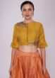 Orange brocade skirt  paired with a chrome yellow raw silk crop top