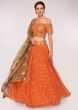 Orange georgette lehenga set with sequins and zari embroidery and butti