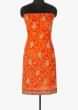 Orange unstitched suit in bandhani georgette with embroidered hem line only on Kalki