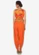 Orange dhoti pants with crop top blouse in kundan embroidery only on Kalki