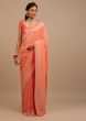 Orange Pink Traditional Saree In Georgette With Golden Floral Jaal Work 