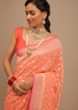 Orange Pink Traditional Saree In Georgette With Golden Floral Jaal Work 