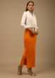 Orange Shapewear Saree Petticoat In Cotton Lycra With Elastic Waistband And Slit