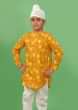 Kalki Boys Orange Short Kurta In Cotton With Mango Print And Cloud Buttons By Tiber Taber