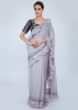 Pale Grey Saree In Shimmer Georgette With Organza Ruffled Hem And Pallo Online - Kalki Fashion