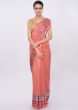 Pale peach linen saree with faded pink line  only on Kalki