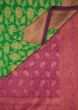 Parrot green saree in silk with contrast border only on Kalki