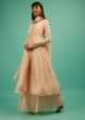 Pastel Peach Palazzo Suit In Georgette With Front Slit Kurti Featuring Cut Dana And Moti Buttis  