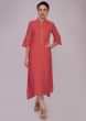 Peach cotton kurti with embroidered edges 