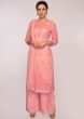 Peach georgette suit with matching palazzo and chiffon dupatta 