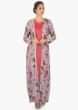 Peach kurti with floral print cotton palazzo and jacket only on kalki