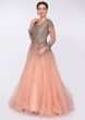 Peach multiple layer net gown with  handkerchief cut