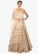 Peach Dress In Net With Gotta Lace And Applique Work Online - Kalki Fashion