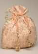 Peach Potli Bag In Brocade Silk With Zardosi Embroidery In Floral Design