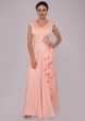 Peach satin jumpsuit with embroidered bodice and ruffled layer