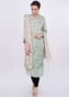 Sage Green Kurti In Satin Silk With Multi Color French Knot And Thread Embroidery Online - Kalki Fashion
