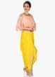 Peach cape and yellow dhoti suit featuring the moti sequin work only on Kalki